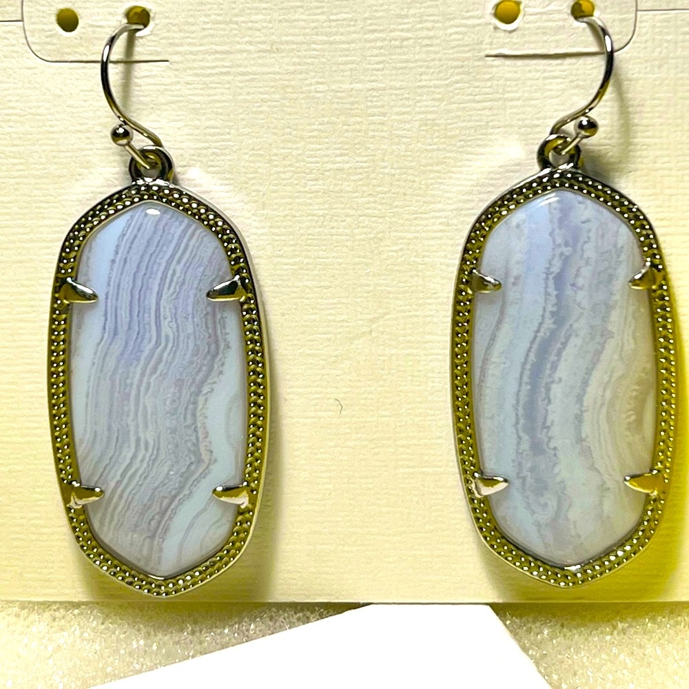 NWT Kendra Scott Elle Earrings Blue Lace Agate & Silver Rare & So Beautiful! - Picture 5 of 9